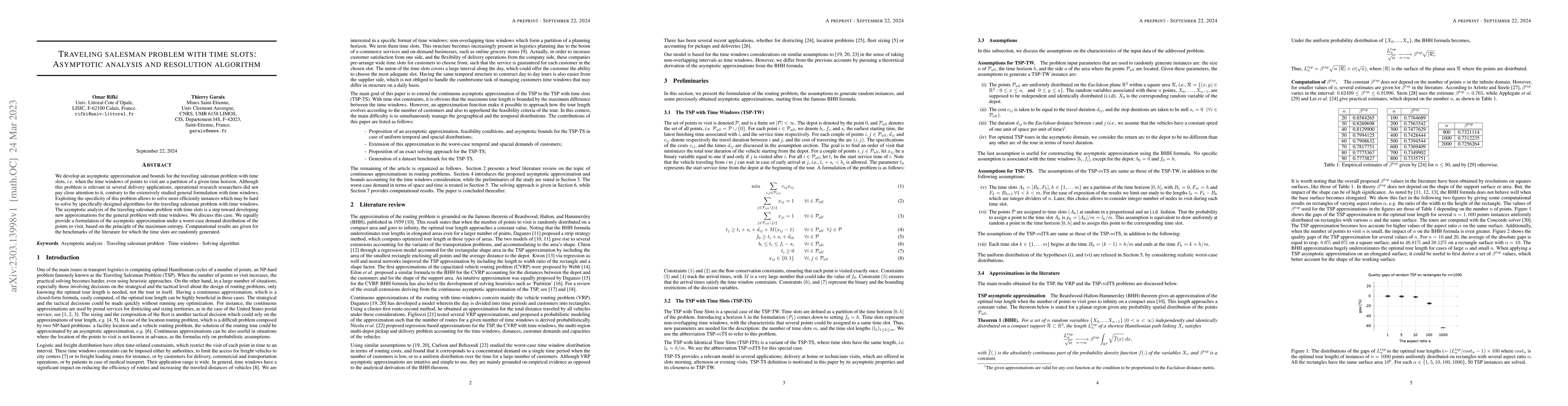 Thumbnail for Traveling salesman problem with time slots: Asymptotic analysis and
  resolution algorithm