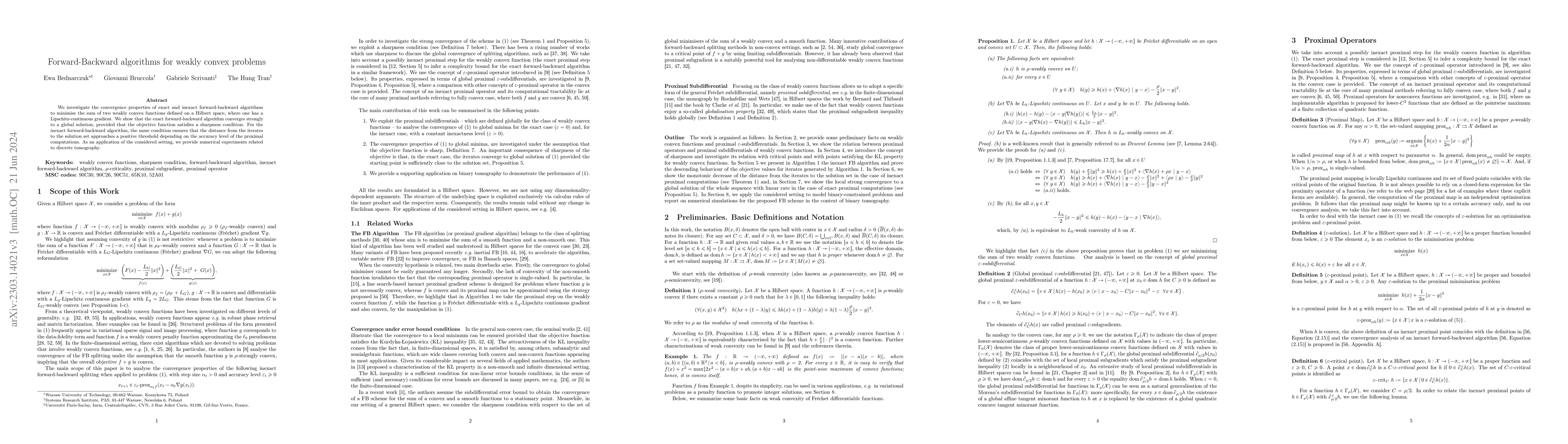 Thumbnail for Forward-Backward algorithms for weakly convex problems