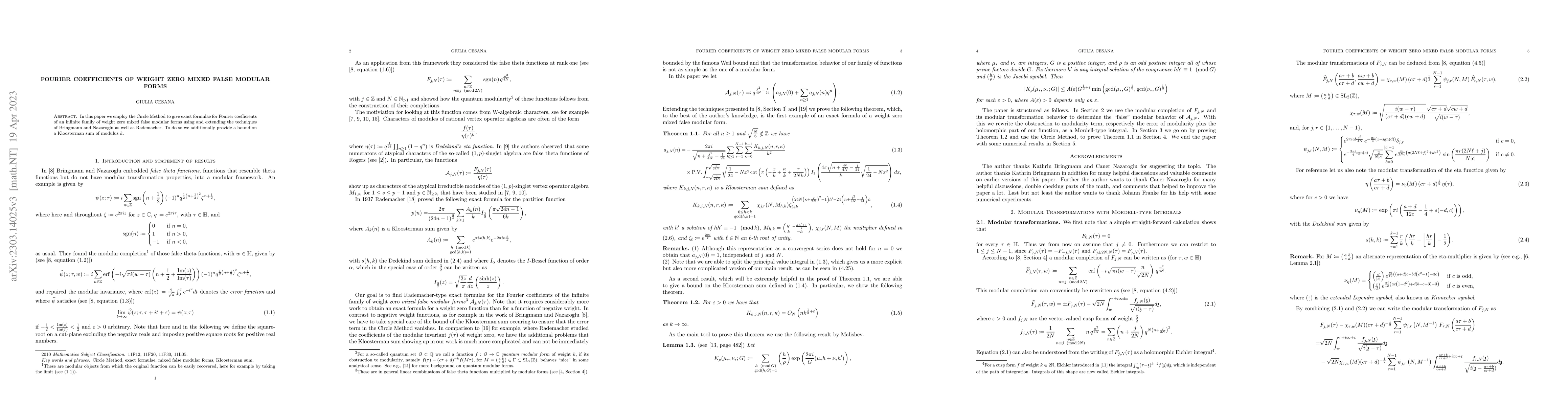Thumbnail for Fourier Coefficients of Weight Zero Mixed False Modular Forms