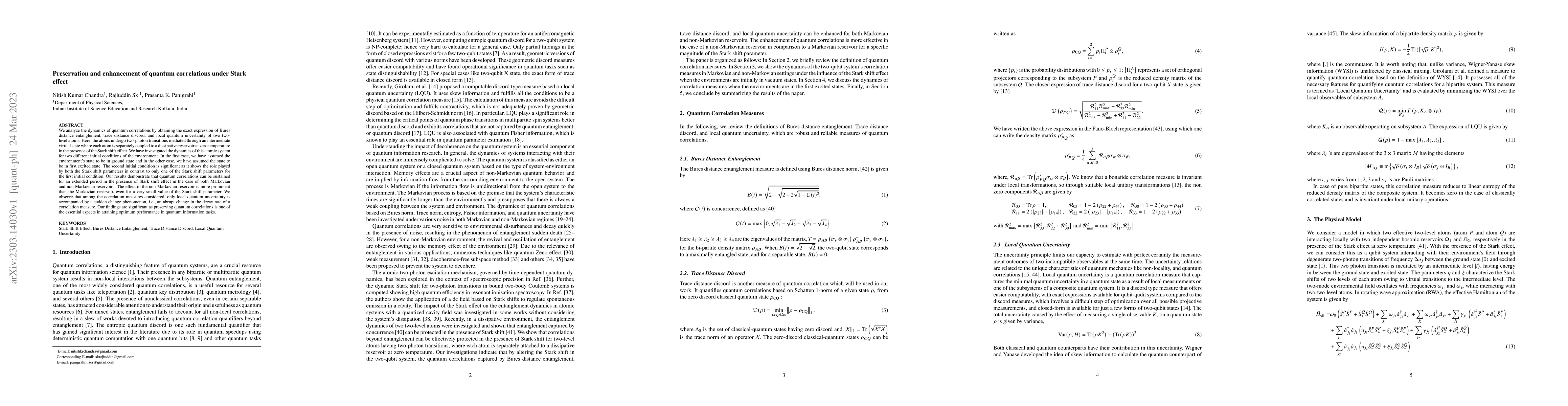 Thumbnail for Preservation and enhancement of quantum correlations under Stark effect