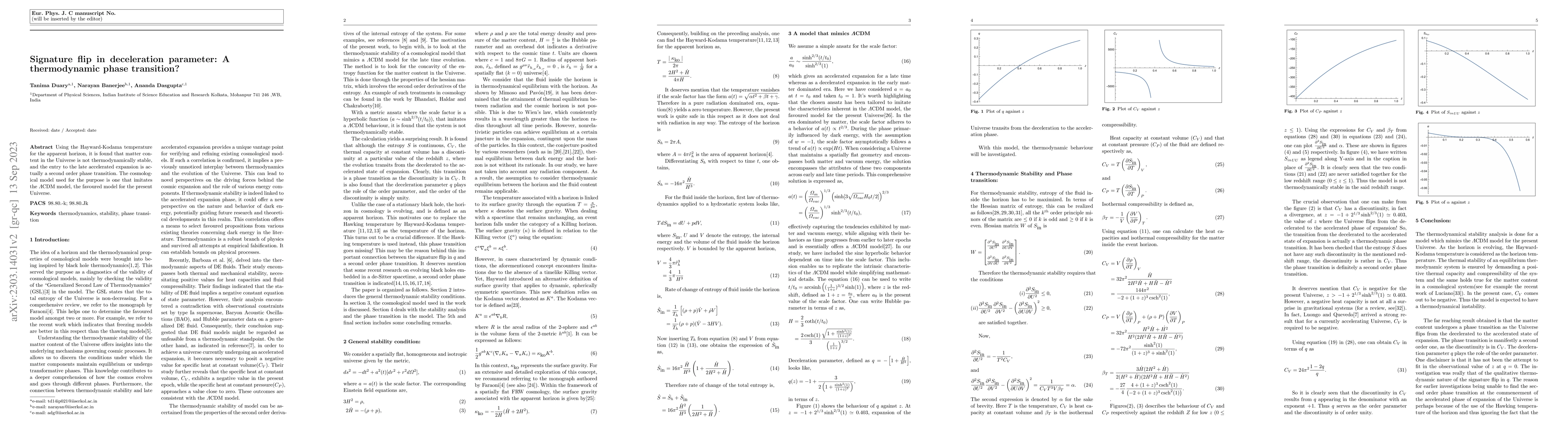 Thumbnail for Signature flip in deceleration parameter: A thermodynamic phase
  transition?