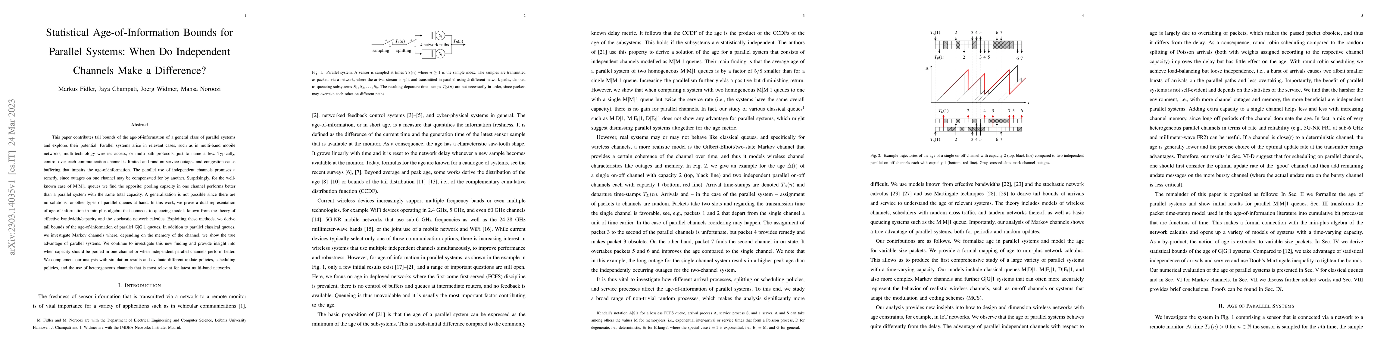 Thumbnail for Statistical Age-of-Information Bounds for Parallel Systems: When Do
  Independent Channels Make a Difference?