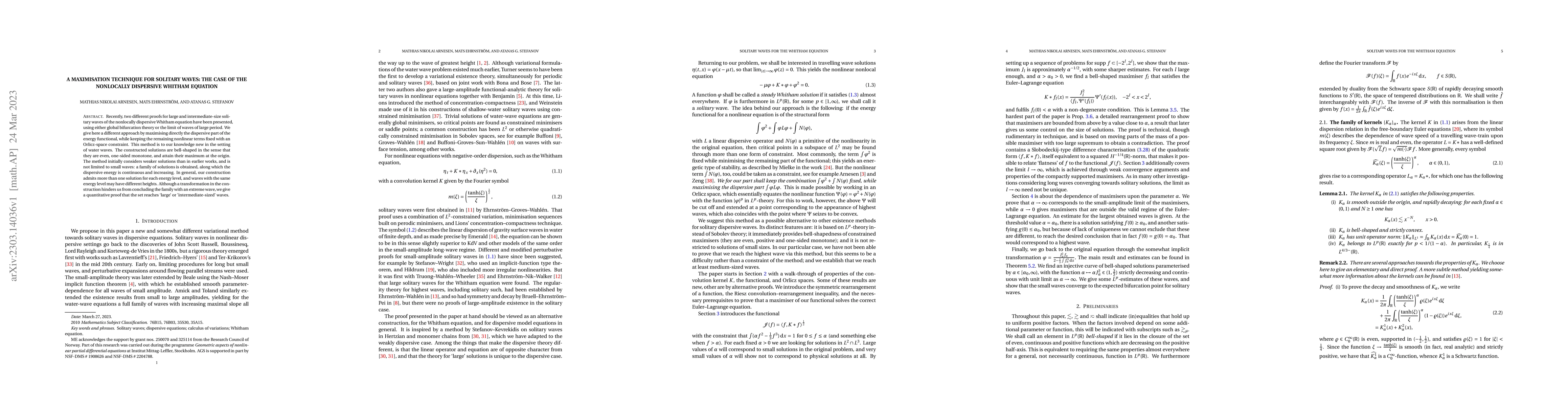 Thumbnail for A maximisation technique for solitary waves: the case of the nonlocally
  dispersive Whitham equation