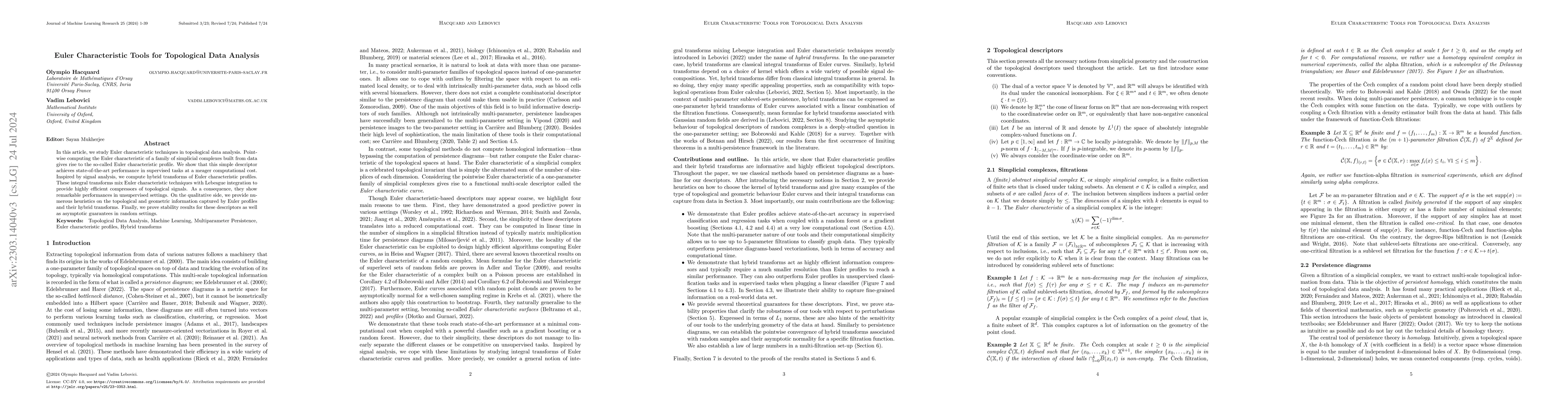 Thumbnail for Euler Characteristic Tools For Topological Data Analysis