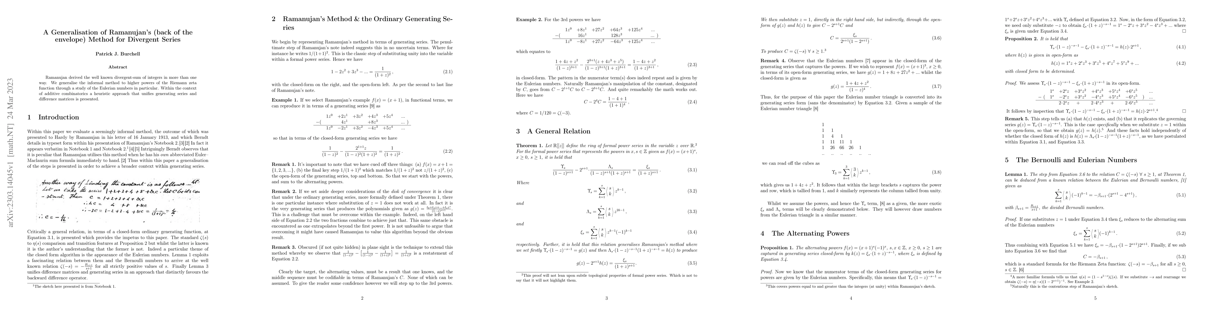Thumbnail for A Generalisation of Ramanujan's (back of the envelope) Method for
  Divergent Series