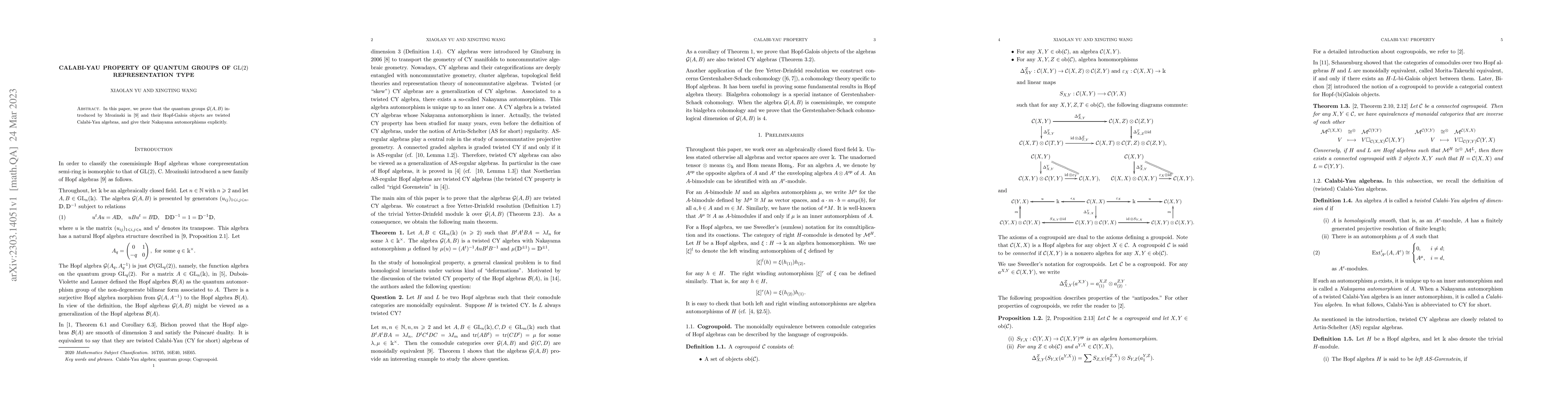 Thumbnail for Calabi-Yau property of Quantum Groups of $GL(2)$ Representation Type