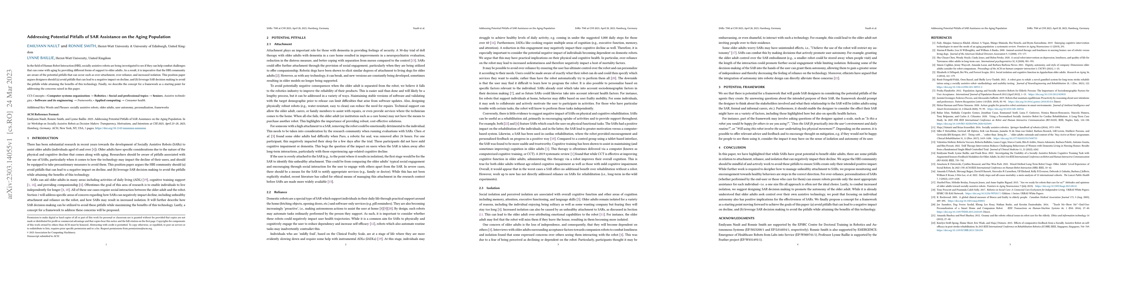 Thumbnail for Addressing Potential Pitfalls of SAR Assistance on the Aging Population