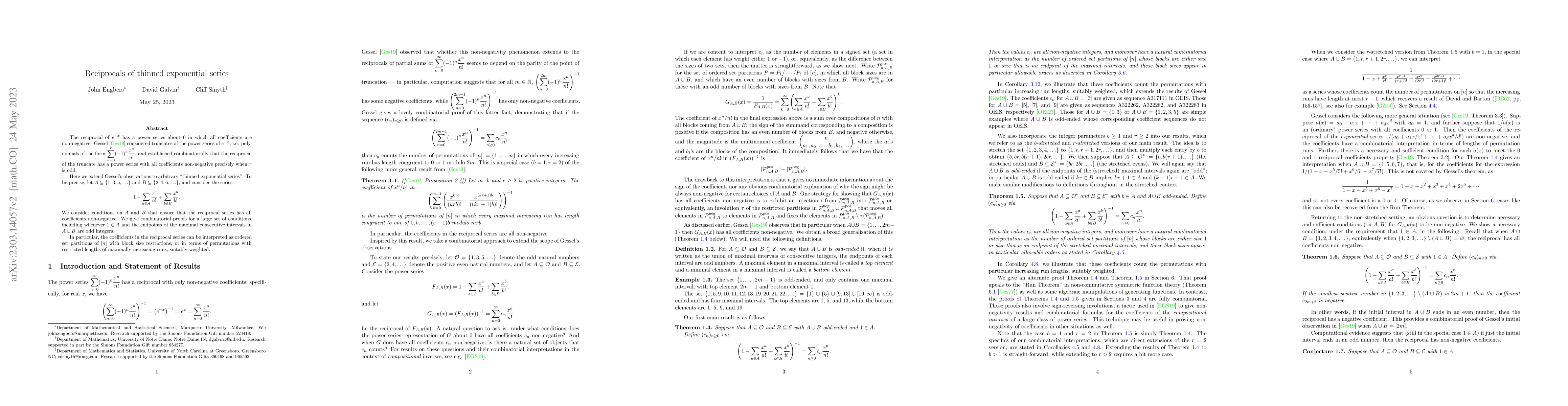 Thumbnail for Reciprocals of thinned exponential series