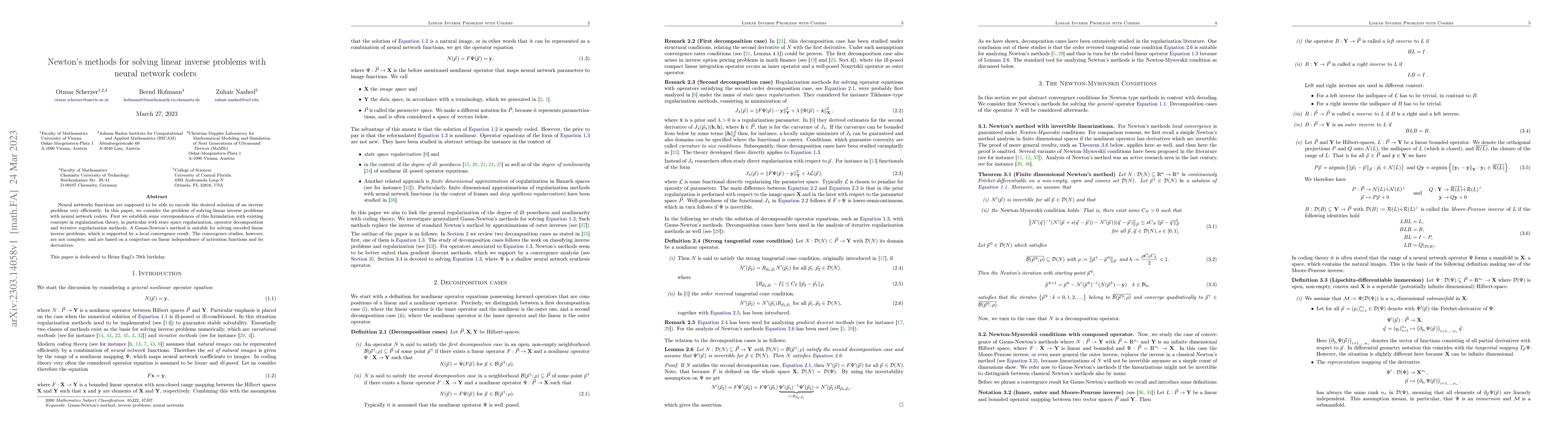 Thumbnail for Newton's methods for solving linear inverse problems with neural network
  coders