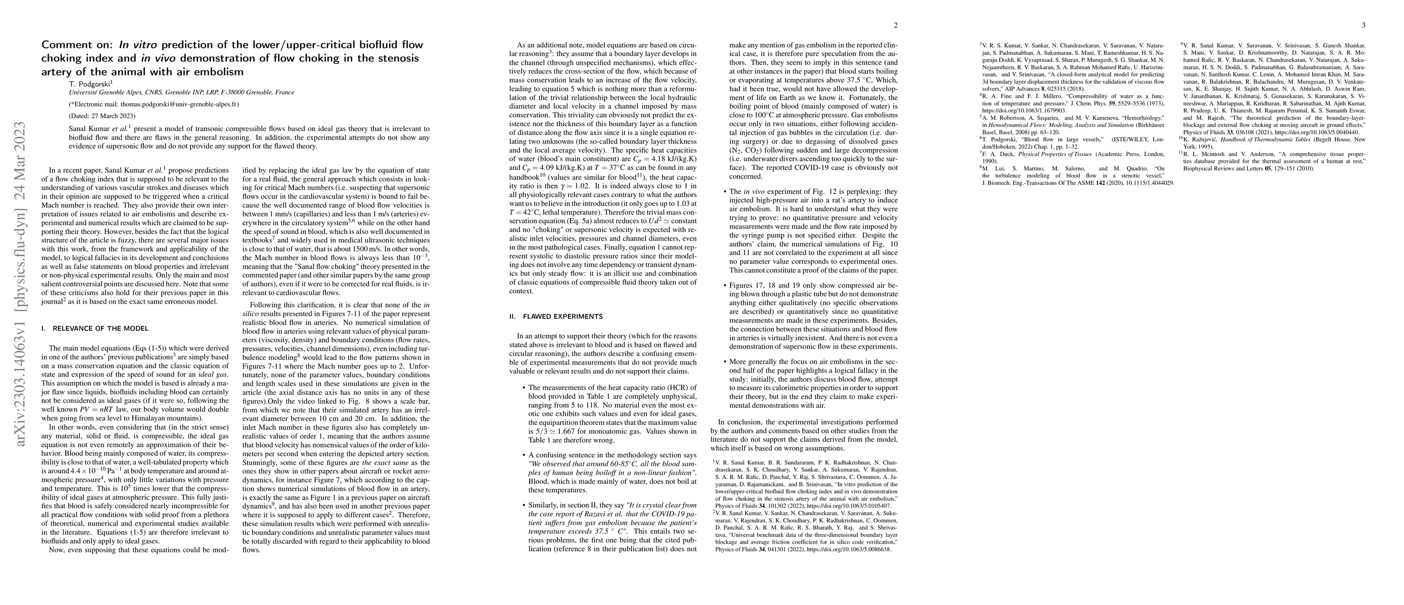 Thumbnail for Comment on: In vitro prediction of the lower/upper-critical biofluid
  flow choking index and in vivo demonstration of flow choking in the stenosis
  artery of the animal with air embolism