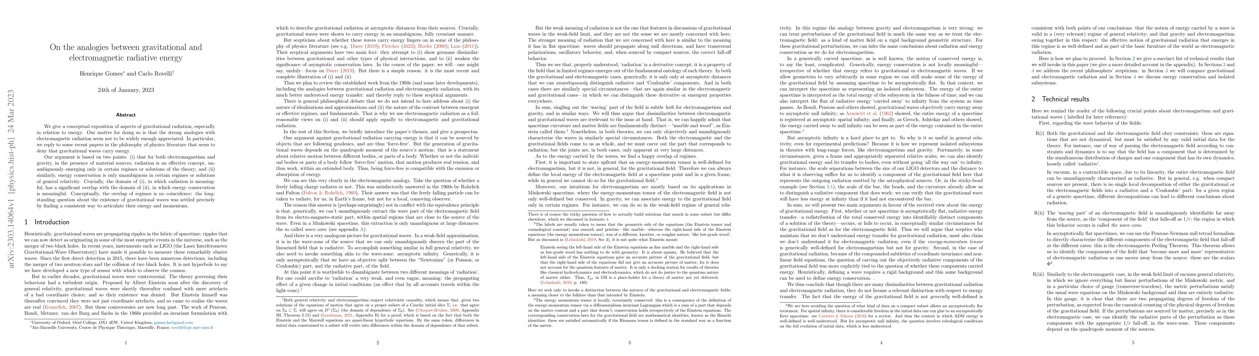 Thumbnail for On the analogies between gravitational and electromagnetic radiative
  energy