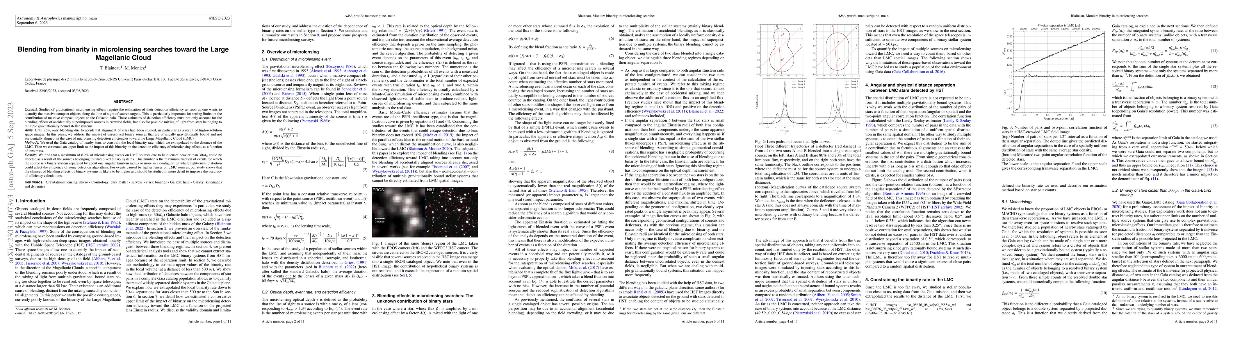 Thumbnail for Blending from binarity in microlensing searches toward the Large
  Magellanic Cloud