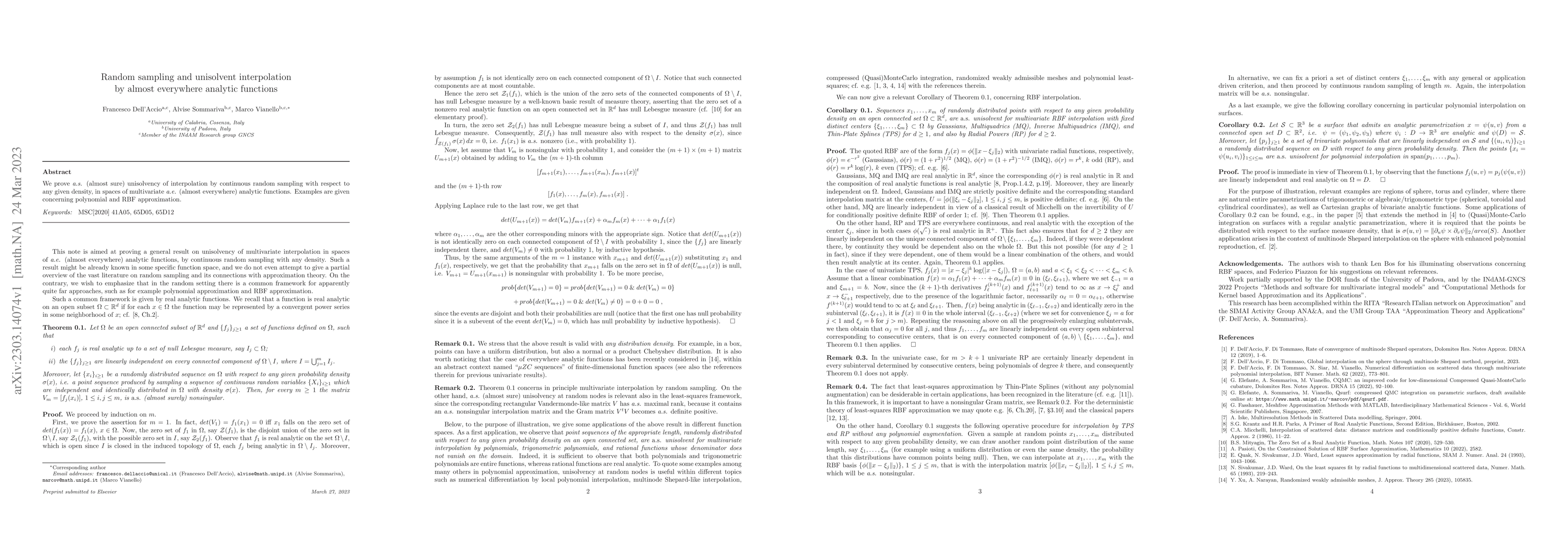 Thumbnail for Random sampling and unisolvent interpolation by almost everywhere
  analytic functions