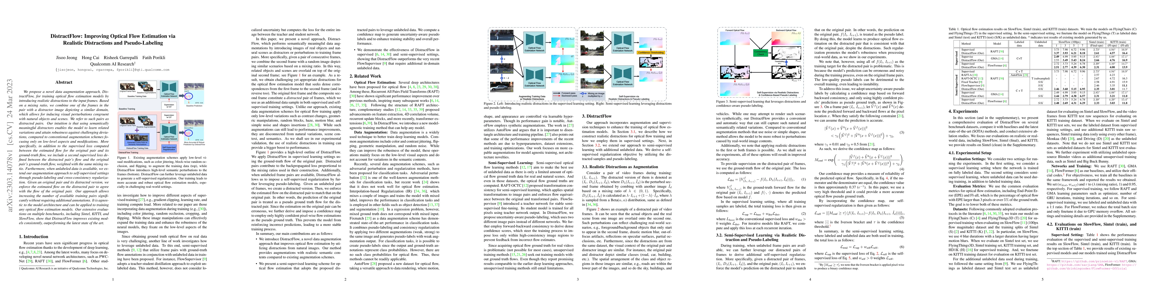 Thumbnail for DistractFlow: Improving Optical Flow Estimation via Realistic
  Distractions and Pseudo-Labeling