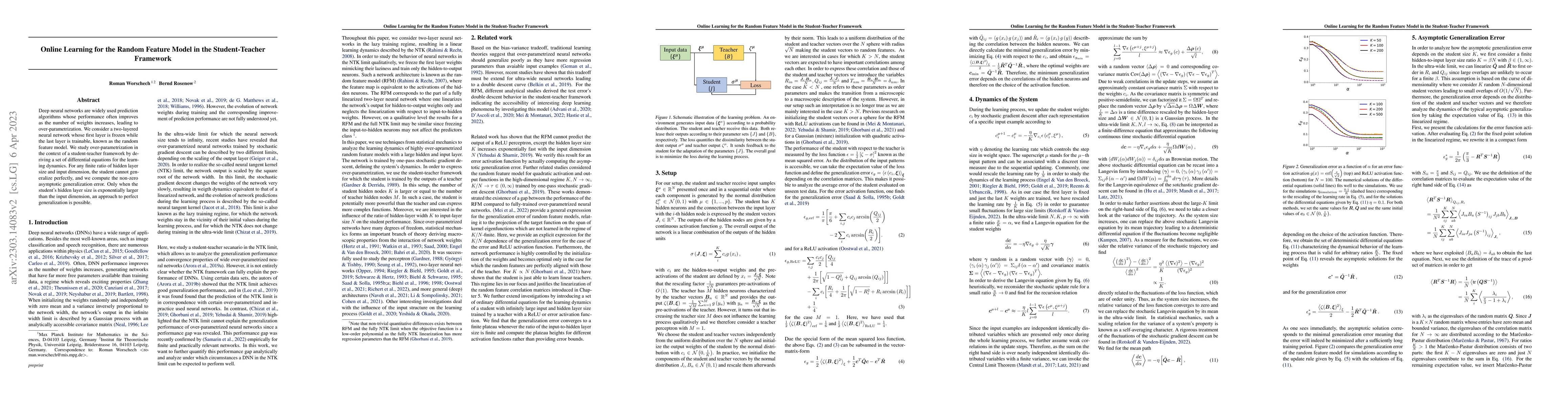 Thumbnail for Online Learning for the Random Feature Model in the Student-Teacher
  Framework