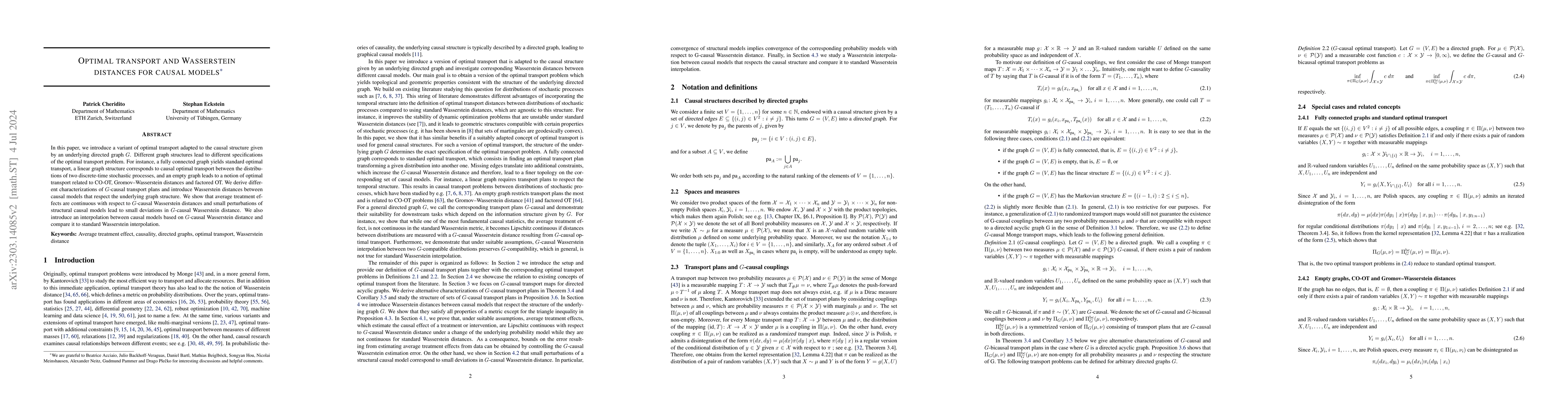 Thumbnail for Optimal transport and Wasserstein distances for causal models