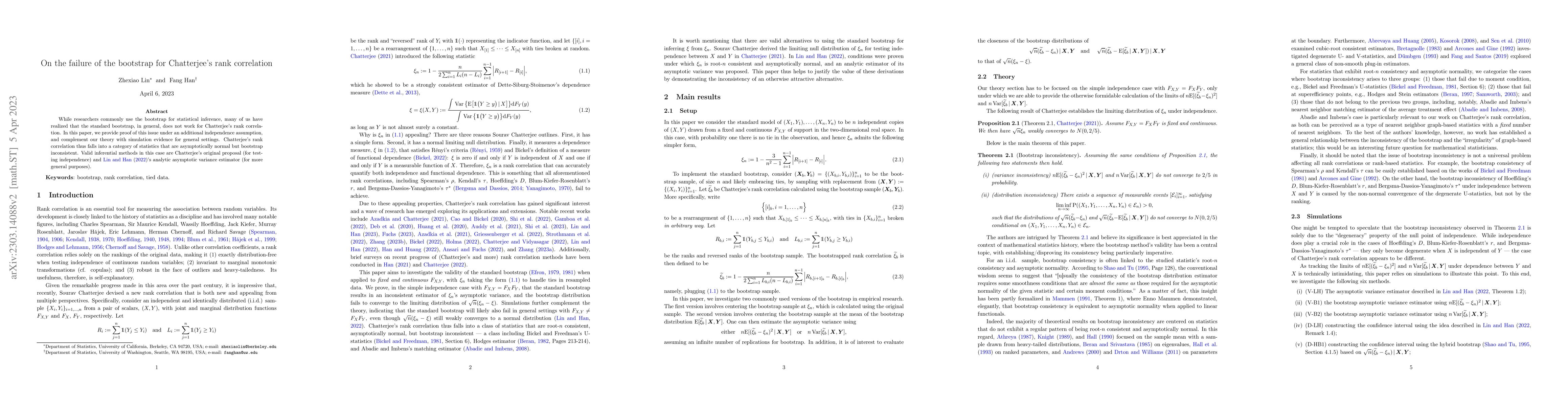 Thumbnail for On the failure of the bootstrap for Chatterjee's rank correlation