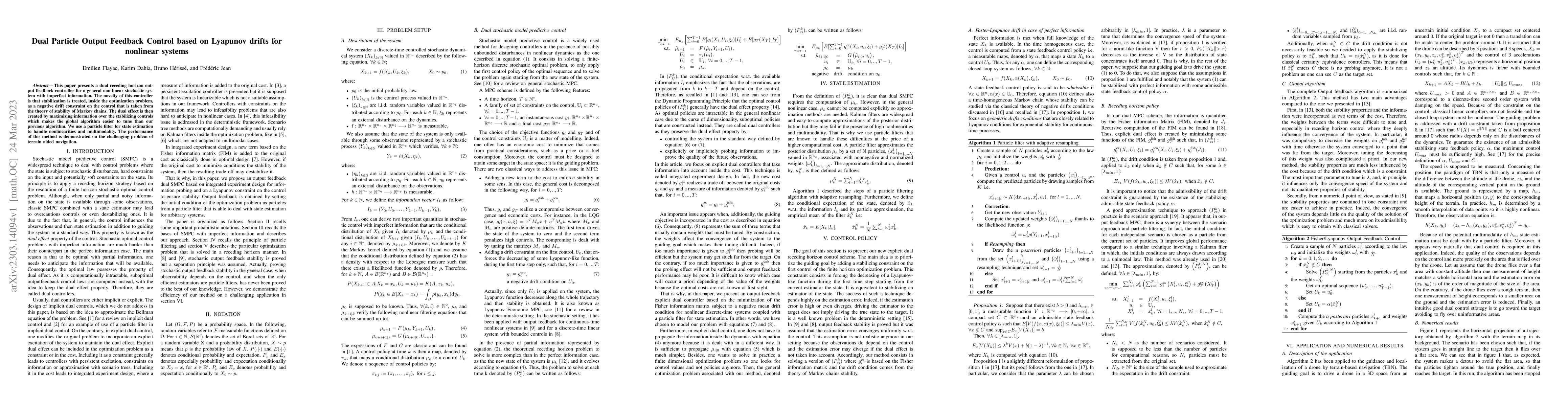 Thumbnail for Dual Particle Output Feedback Control based on Lyapunov drifts for
  nonlinear syst