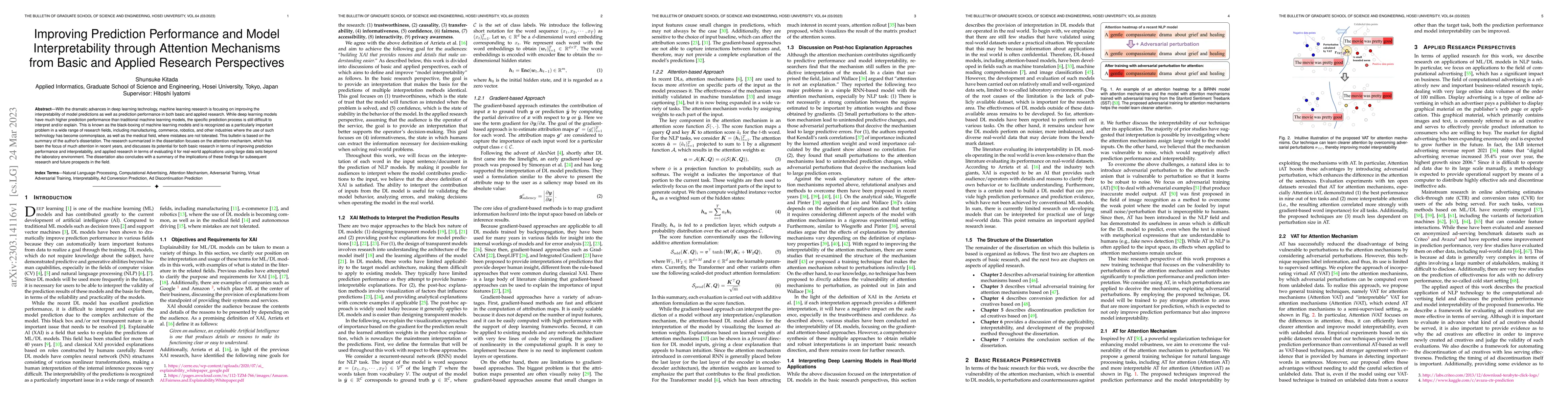 Thumbnail for Improving Prediction Performance and Model Interpretability through
  Attention Mechanisms from Basic and Applied Research Perspectives