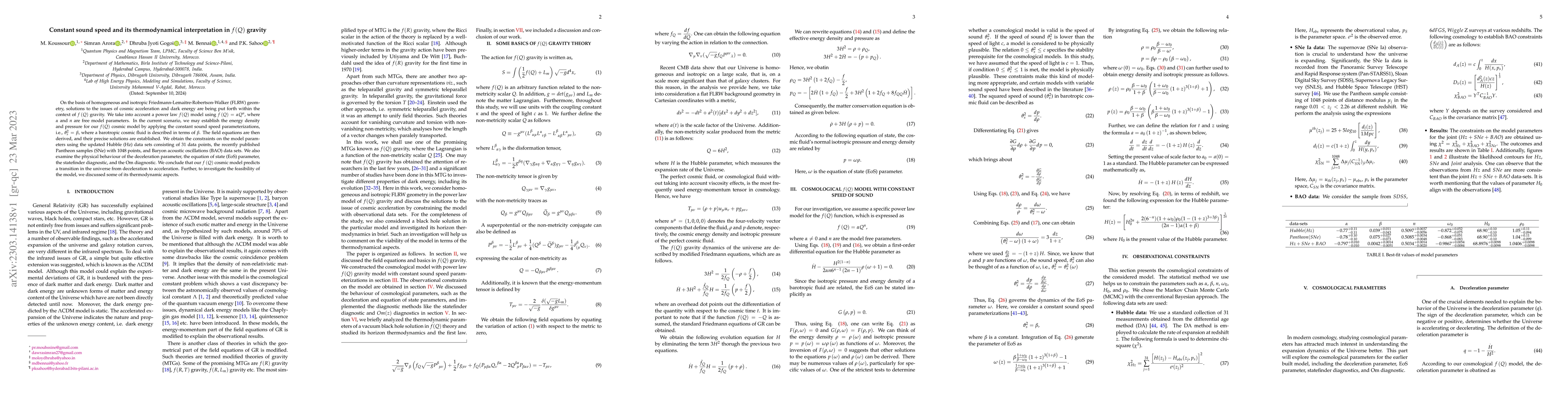 Thumbnail for Constant sound speed and its thermodynamical interpretation in $f(Q)$
  gravity
