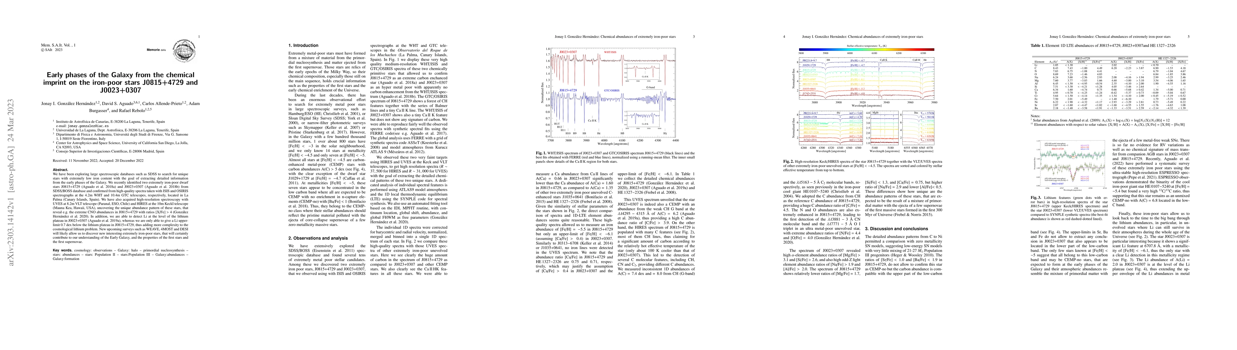Thumbnail for Early phases of the Galaxy from the chemical imprint on the iron-poor
  stars J0815+4729 and J0023+0307