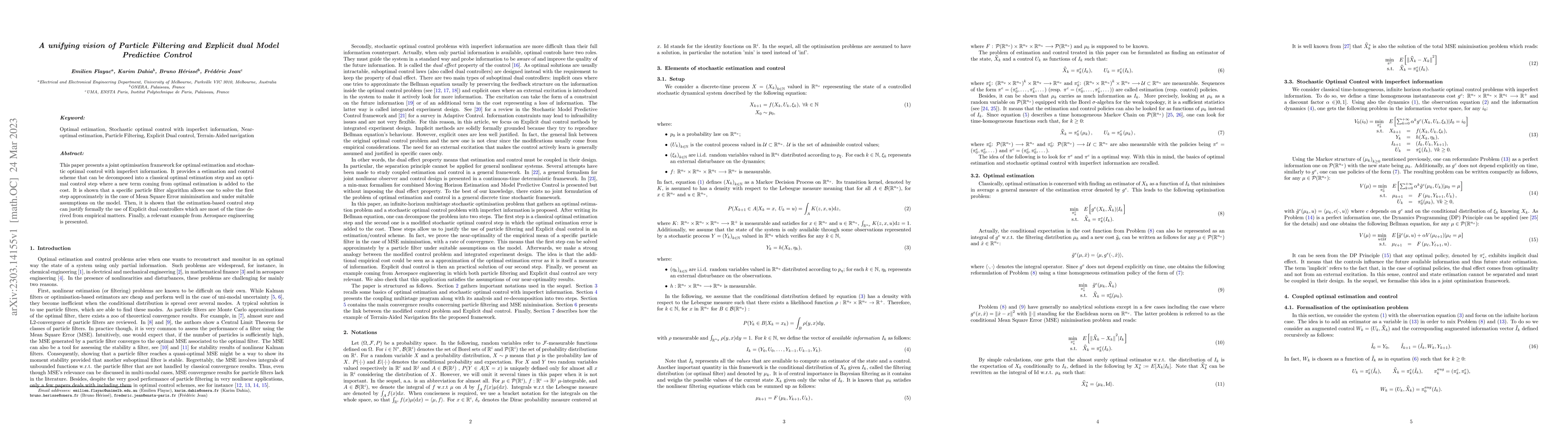 Thumbnail for A unifying vision of Particle Filtering and Explicit dual Model
  Predictive Control
