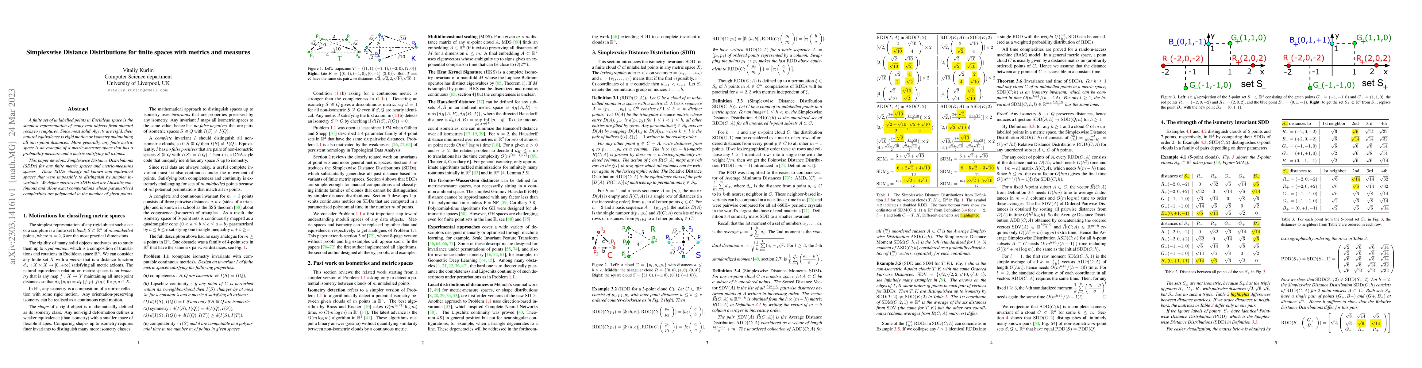 Thumbnail for Simplexwise Distance Distributions for finite spaces with metrics and
  measures