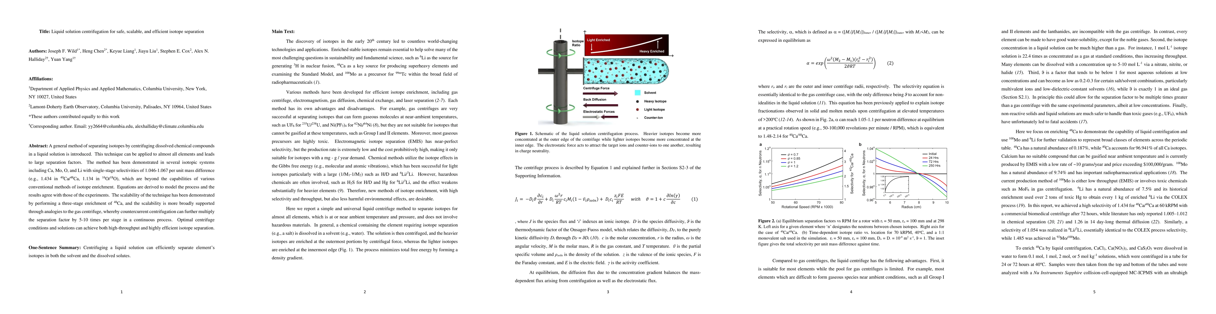 Thumbnail for Liquid solution centrifugation for safe, scalable, and efficient isotope
  separation