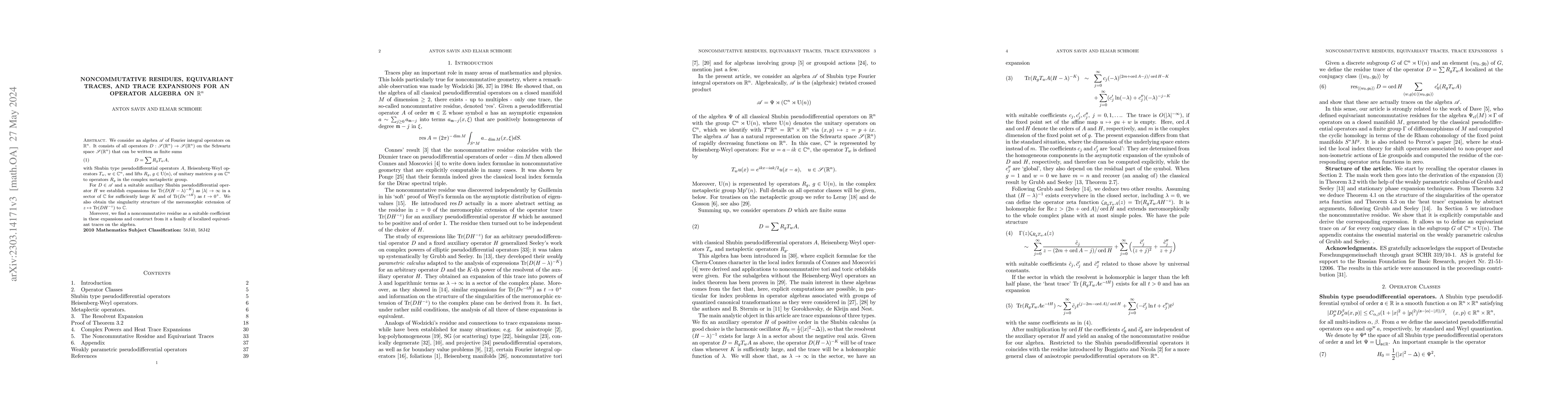 Thumbnail for Noncommutative Residues, Equivariant Traces, and Trace Expansions for an
  Operator Algebra on $\mathbb R^n$