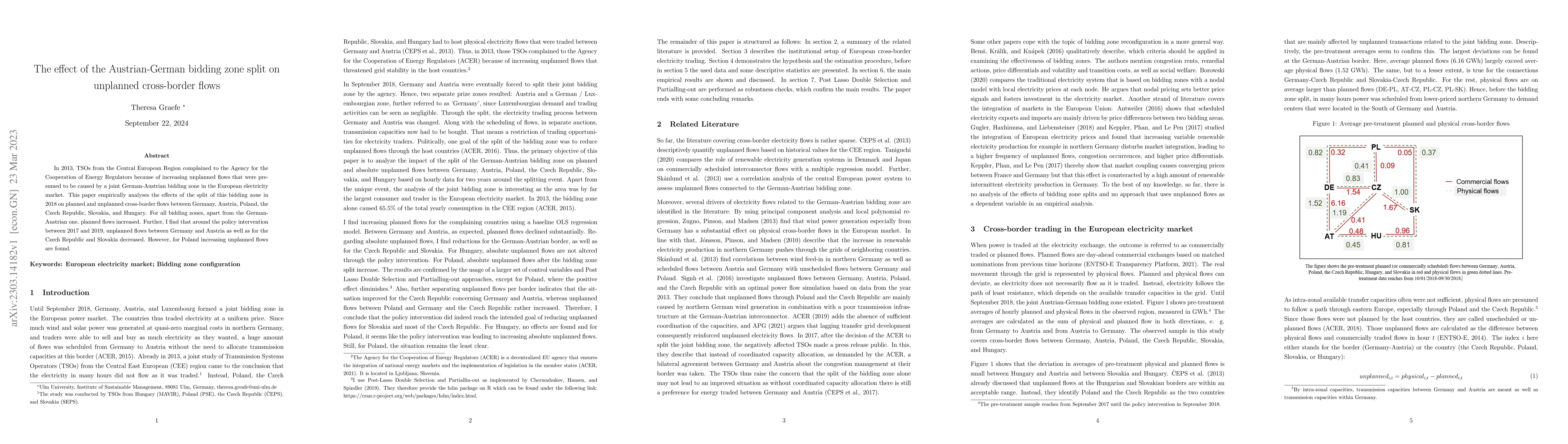 Thumbnail for The effect of the Austrian-German bidding zone split on unplanned
  cross-border flows
