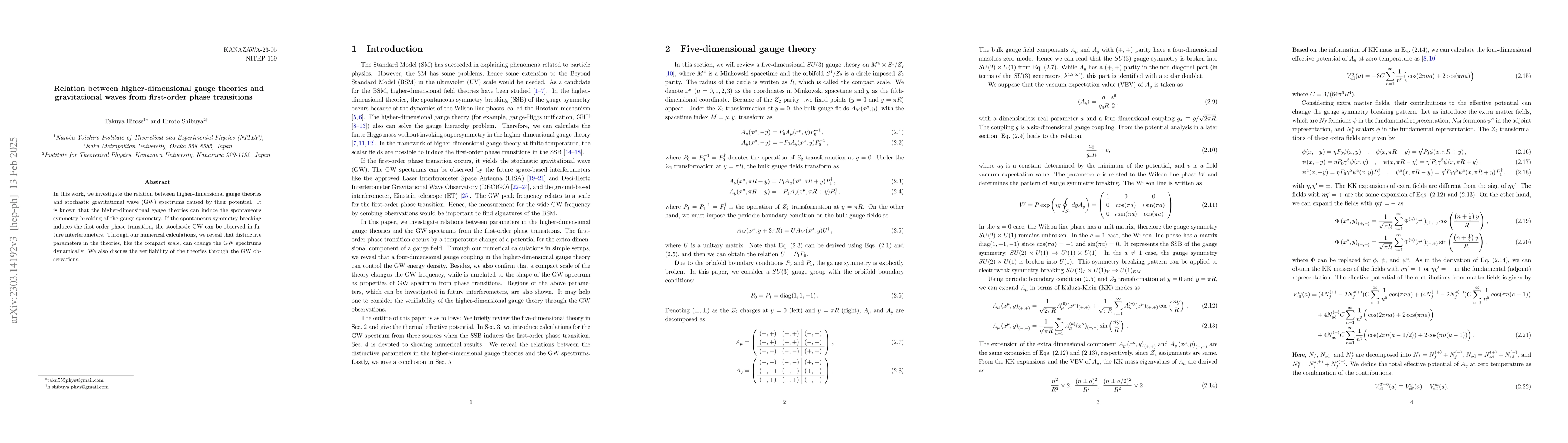 Thumbnail for Relation between higher-dimensional gauge theories and gravitational
  waves from first-order phase transitions