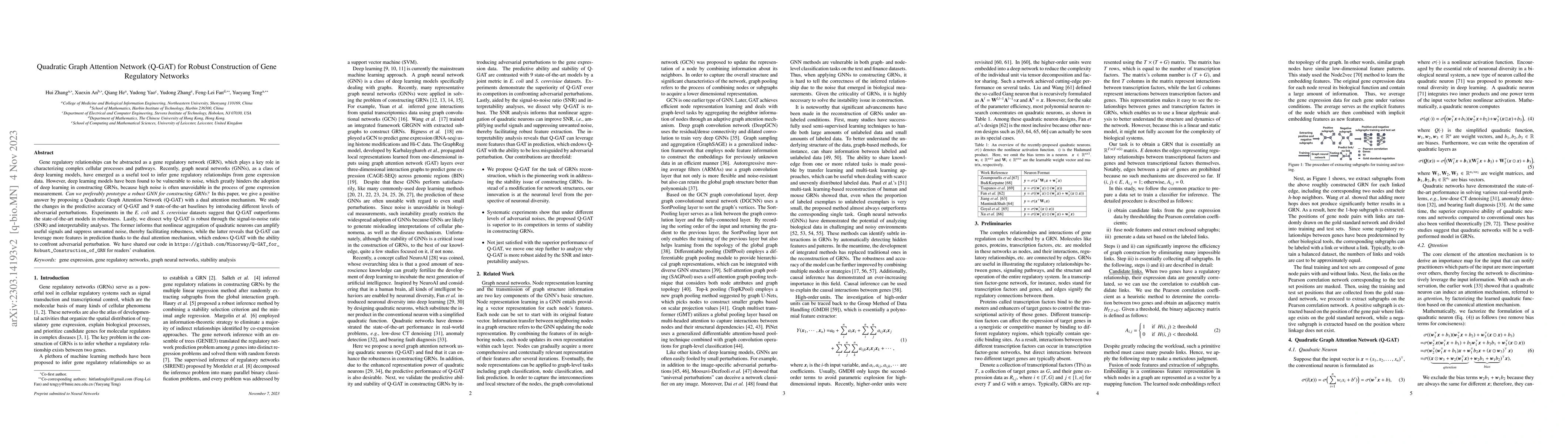 Thumbnail for Quadratic Graph Attention Network (Q-GAT) for Robust Construction of
  Gene Regulatory Networks