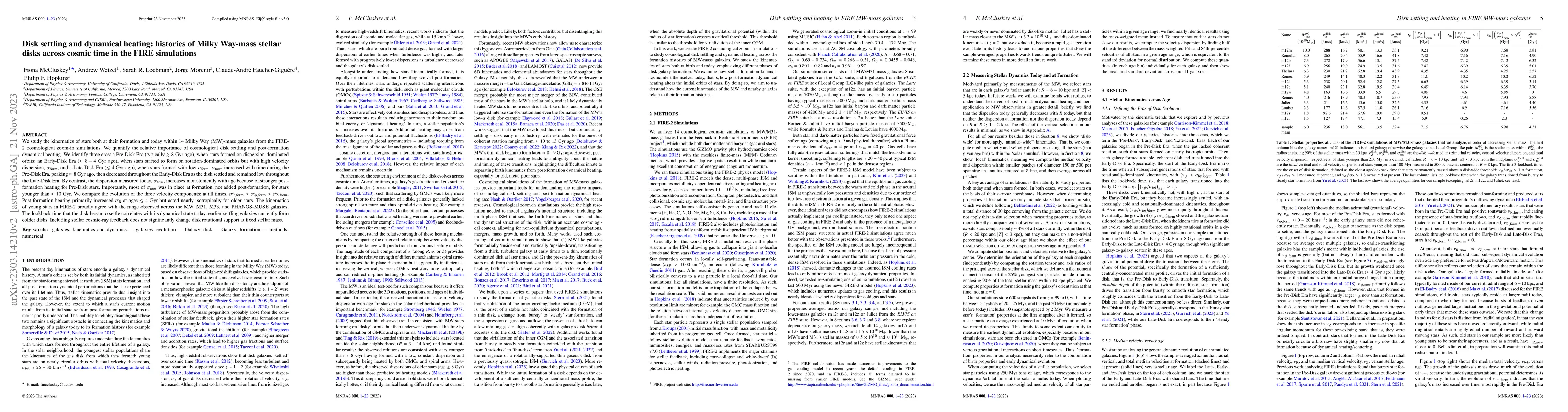 Thumbnail for Disk settling and dynamical heating: histories of Milky Way-mass stellar
  disks across cosmic time in the FIRE simulations