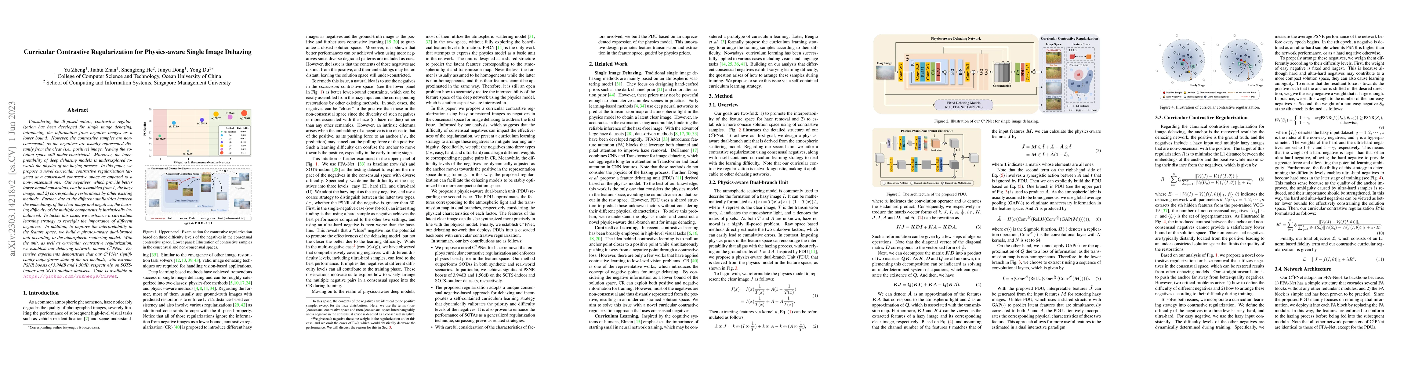 Thumbnail for Curricular Contrastive Regularization for Physics-aware Single Image
  Dehazing