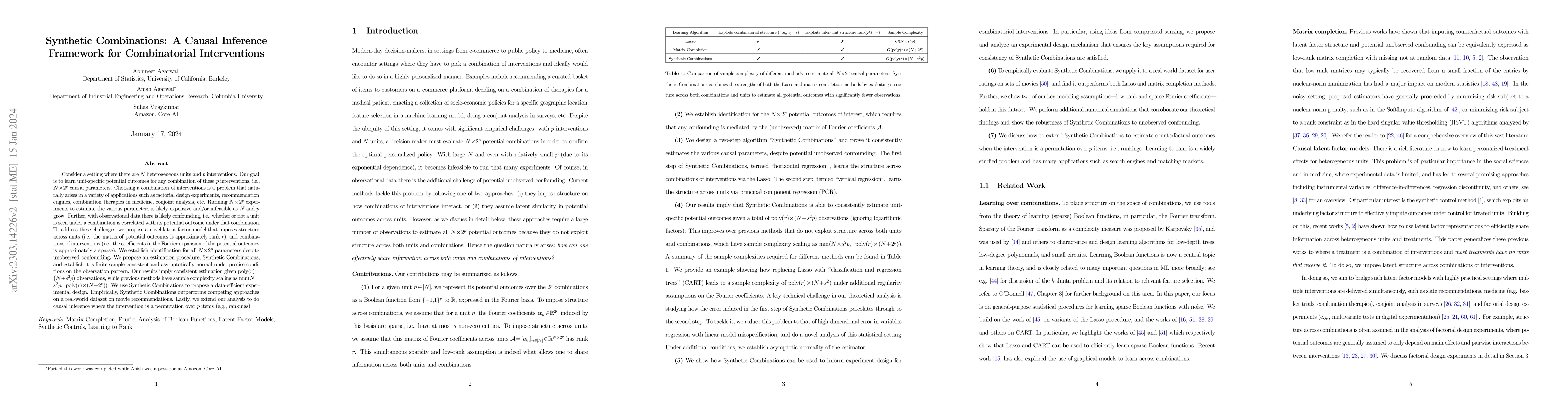 Thumbnail for Synthetic Combinations: A Causal Inference Framework for Combinatorial
  Interventions