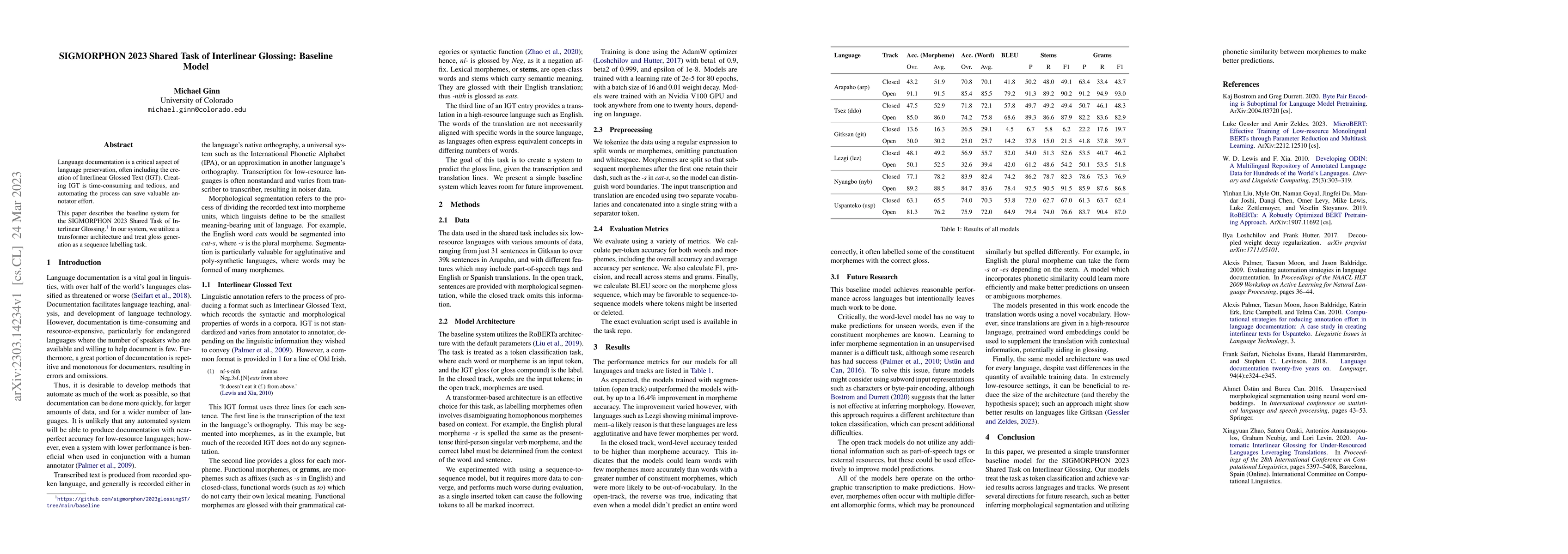 Thumbnail for SIGMORPHON 2023 Shared Task of Interlinear Glossing: Baseline Model