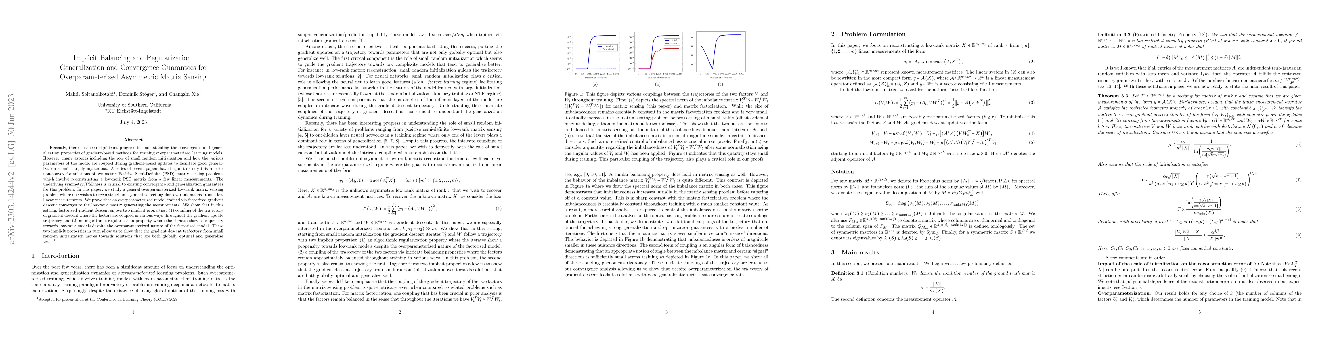 Thumbnail for Implicit Balancing and Regularization: Generalization and Convergence
  Guarantees for Overparameterized Asymmetric Matrix Sensing