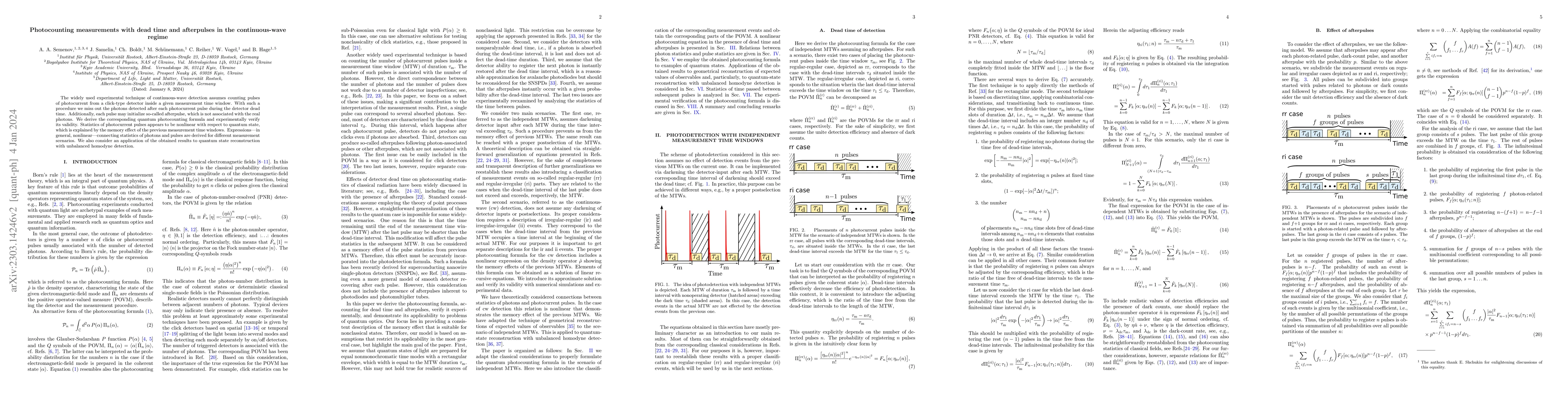 Thumbnail for Photocounting measurements with dead time and afterpulses in the
  continuous-wave regime