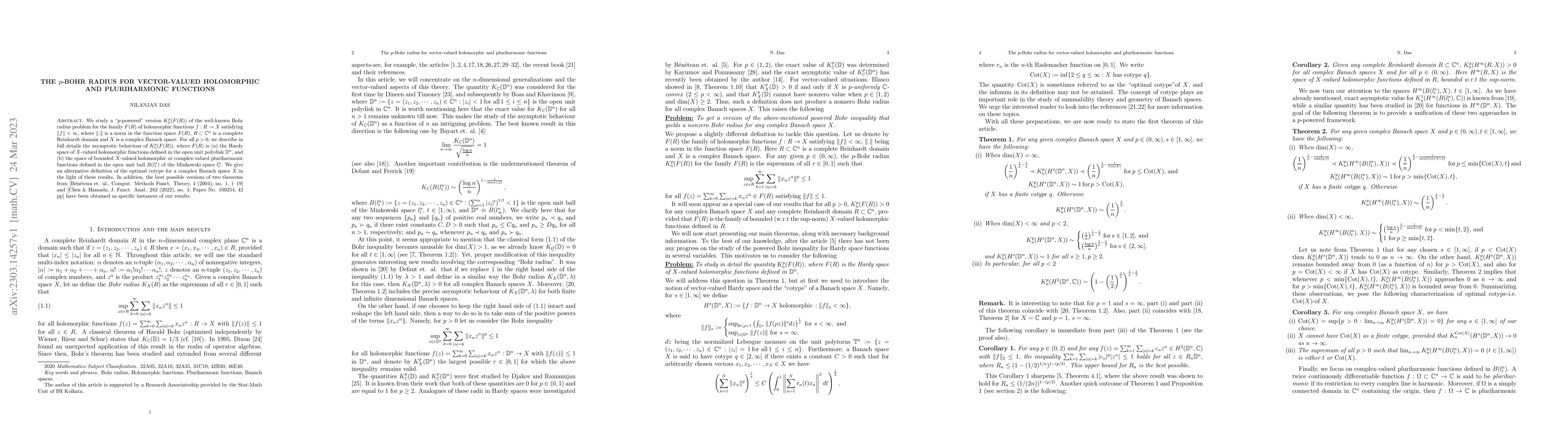 Thumbnail for The $p$-Bohr radius for vector-valued holomorphic and pluriharmonic
  functions