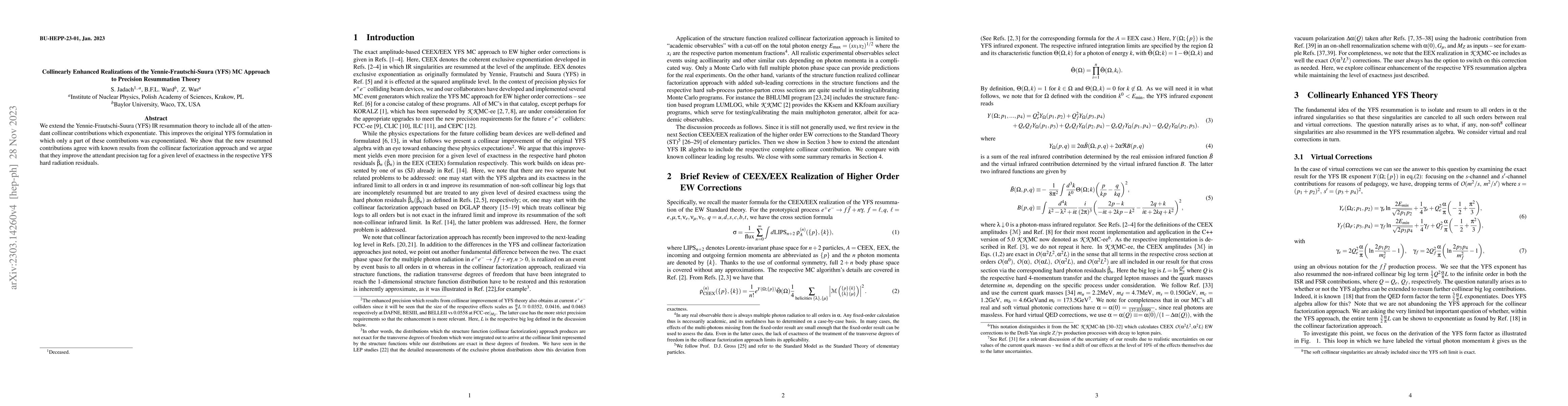 Thumbnail for Collinearly Enhanced Realizations of the YFS MC Approach to Precision
  Resummation Theory