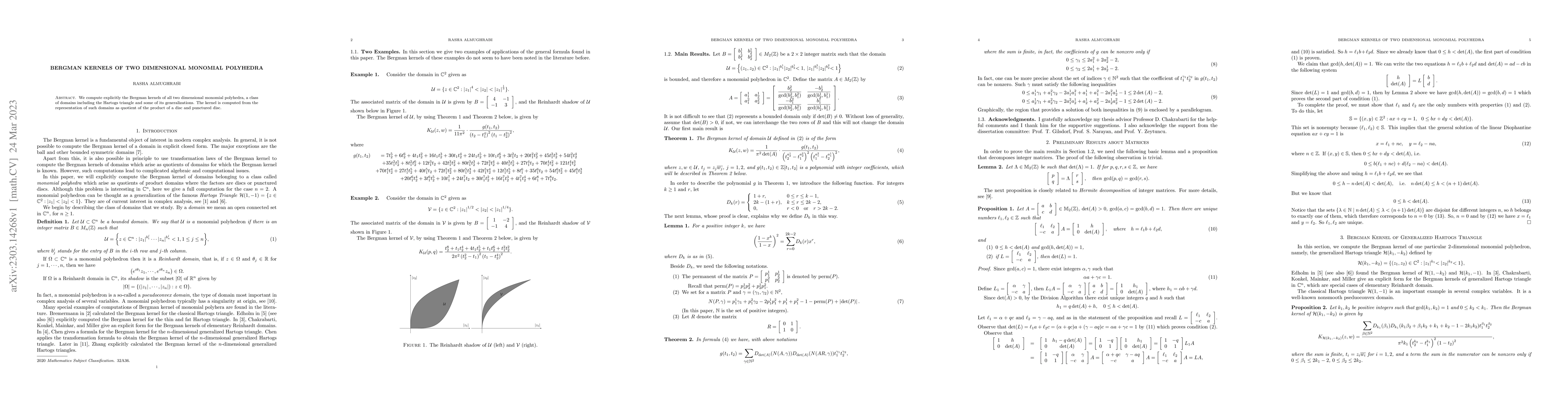 Thumbnail for Bergman Kernels of Two Dimensional Monomial Polyhedra