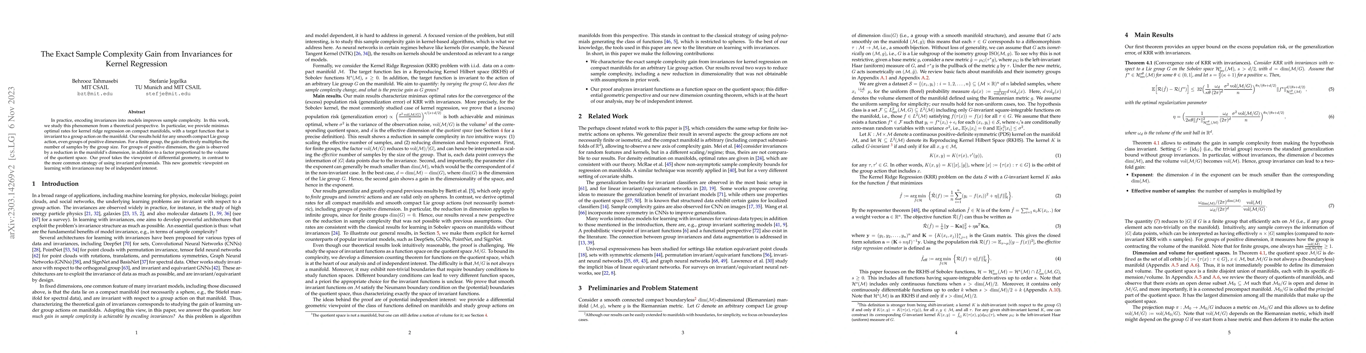 Thumbnail for The Exact Sample Complexity Gain from Invariances for Kernel Regression