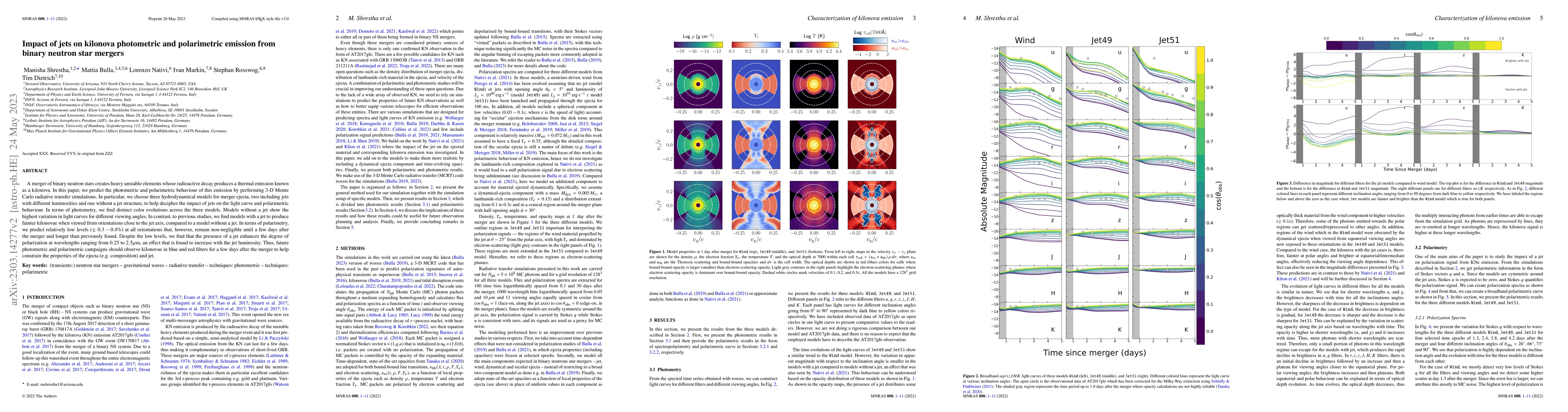 Thumbnail for Impact of jets on kilonova photometric and polarimetric emission from
  binary neutron star mergers