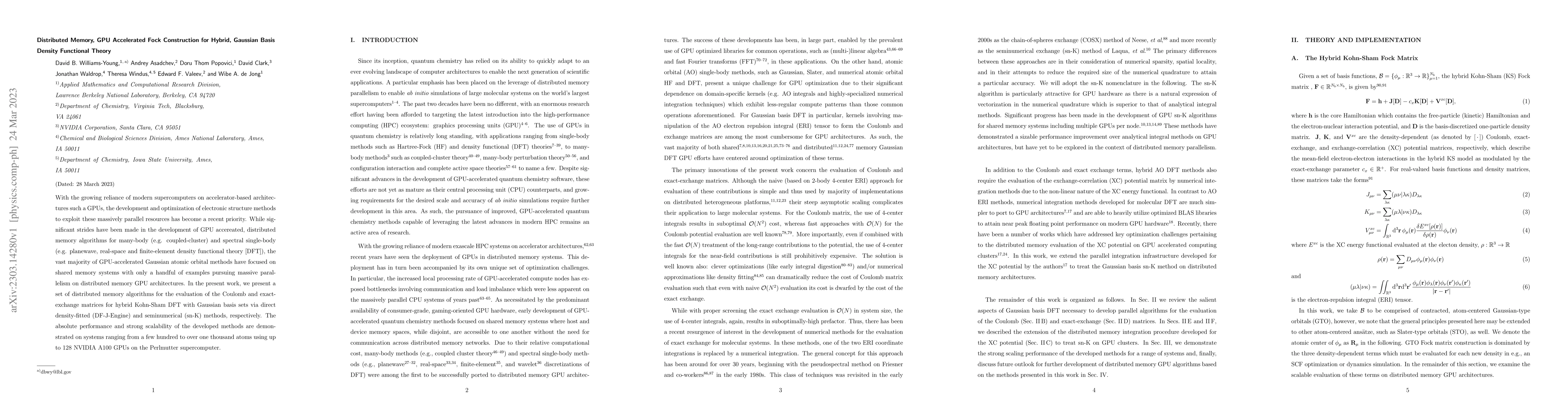 Thumbnail for Distributed Memory, GPU Accelerated Fock Construction for Hybrid,
  Gaussian Basis Density Functional Theory