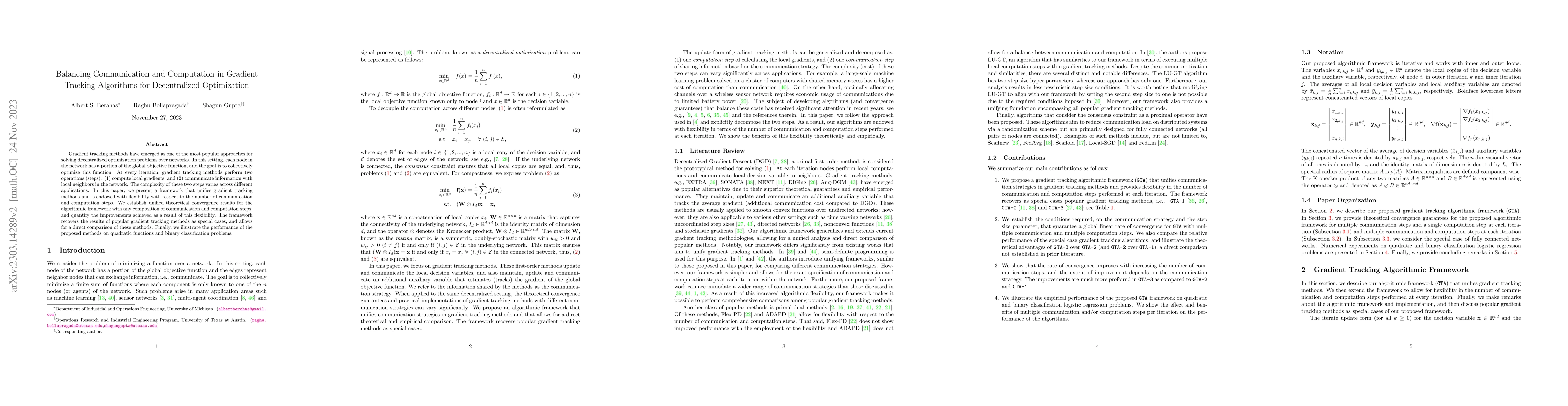 Thumbnail for Balancing Communication and Computation in Gradient Tracking Algorithms
  for Decentralized Optimization