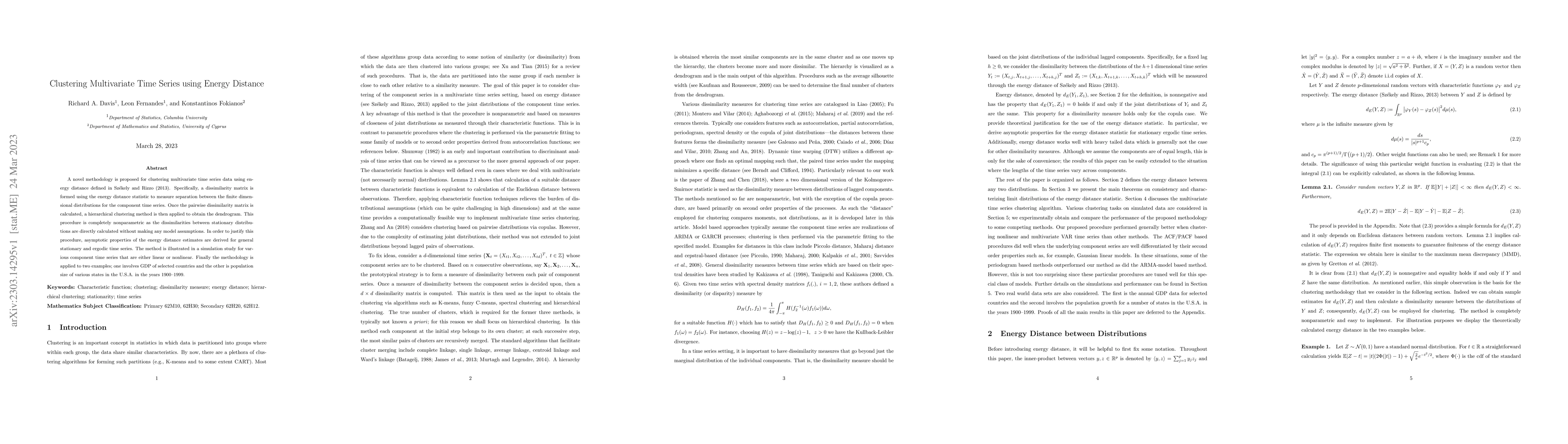 Thumbnail for Clustering Multivariate Time Series using Energy Distance