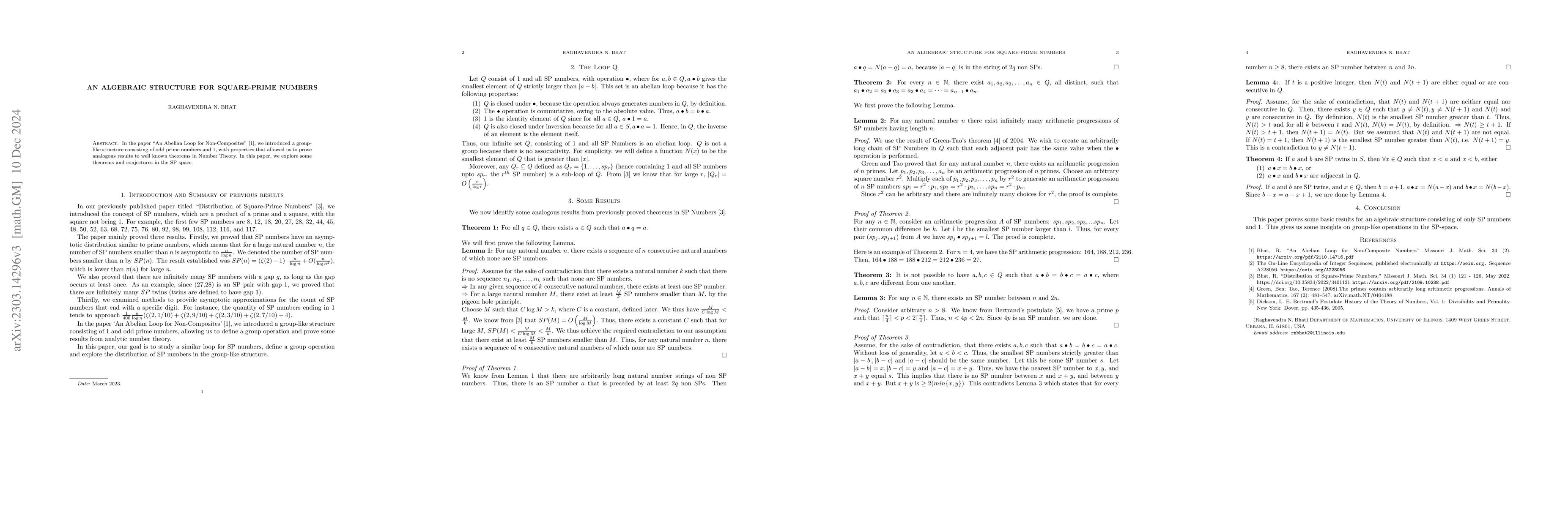 Thumbnail for An Algebraic Structure for Square-Prime Numbers