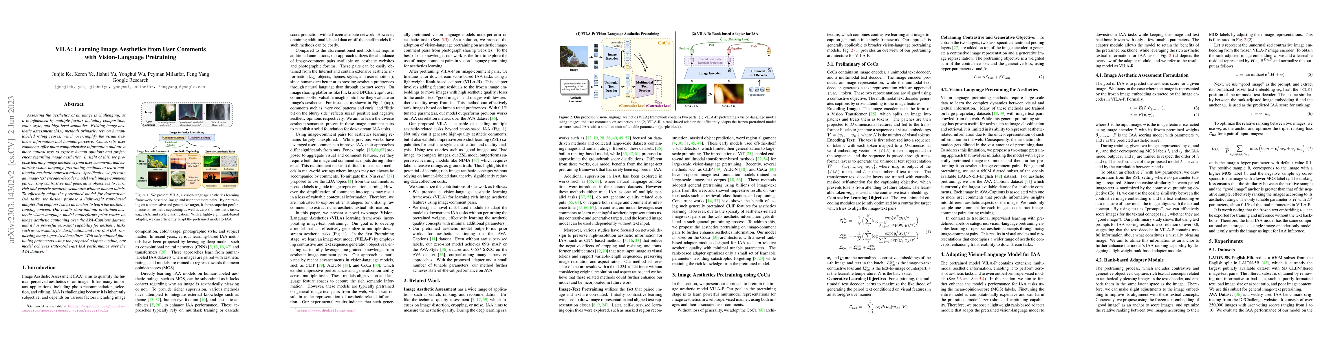 Thumbnail for VILA: Learning Image Aesthetics from User Comments with Vision-Language
  Pretraining
