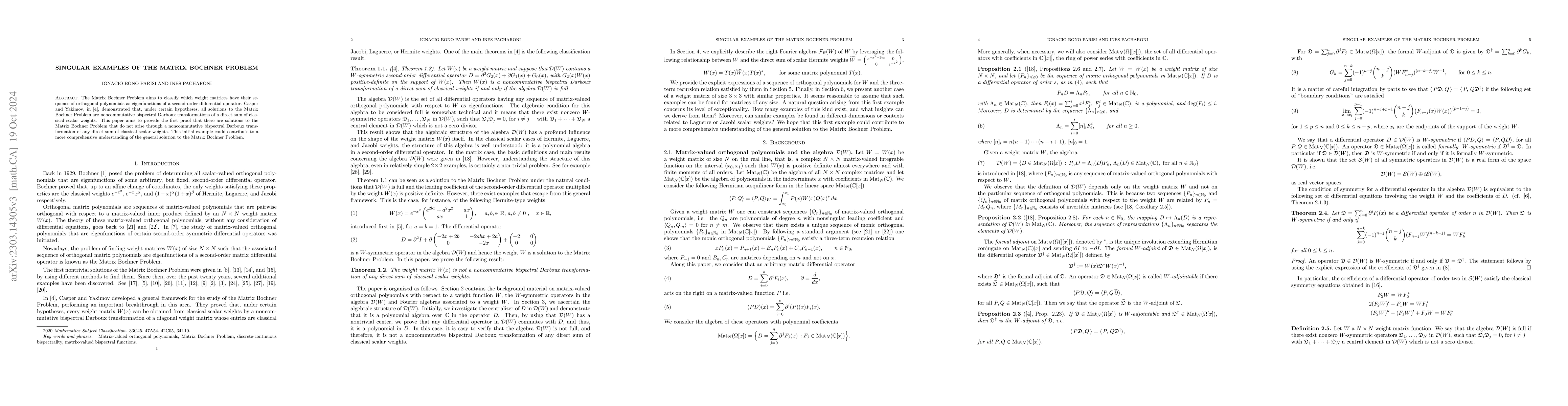 Thumbnail for Singular examples of the Matrix Bochner Problem
