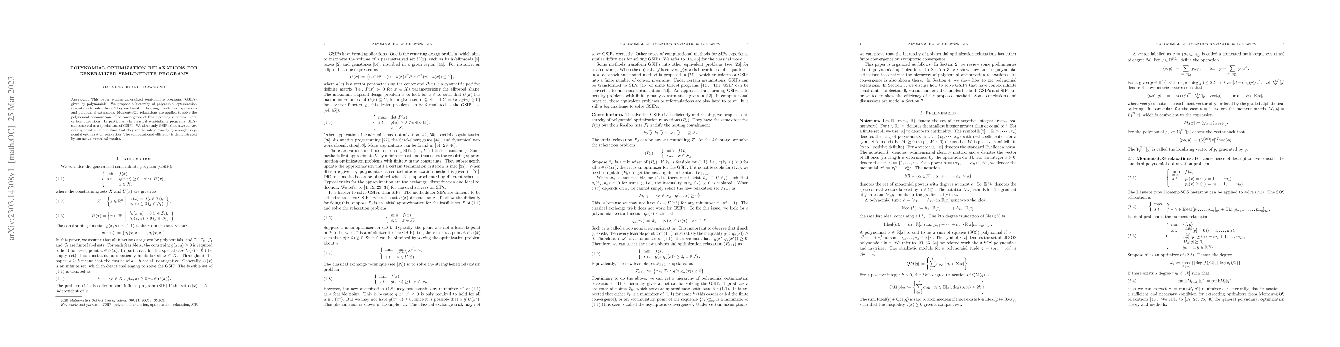 Thumbnail for Polynomial Optimization Relaxations for Generalized Semi-Infinite
  Programs